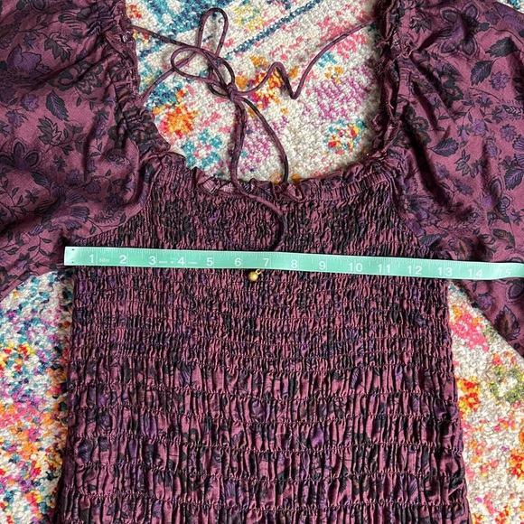 Free People Smock It To Me Puff Sleeves Mini Dress Hazelnut Combo Size Medium - Picture 15 of 16